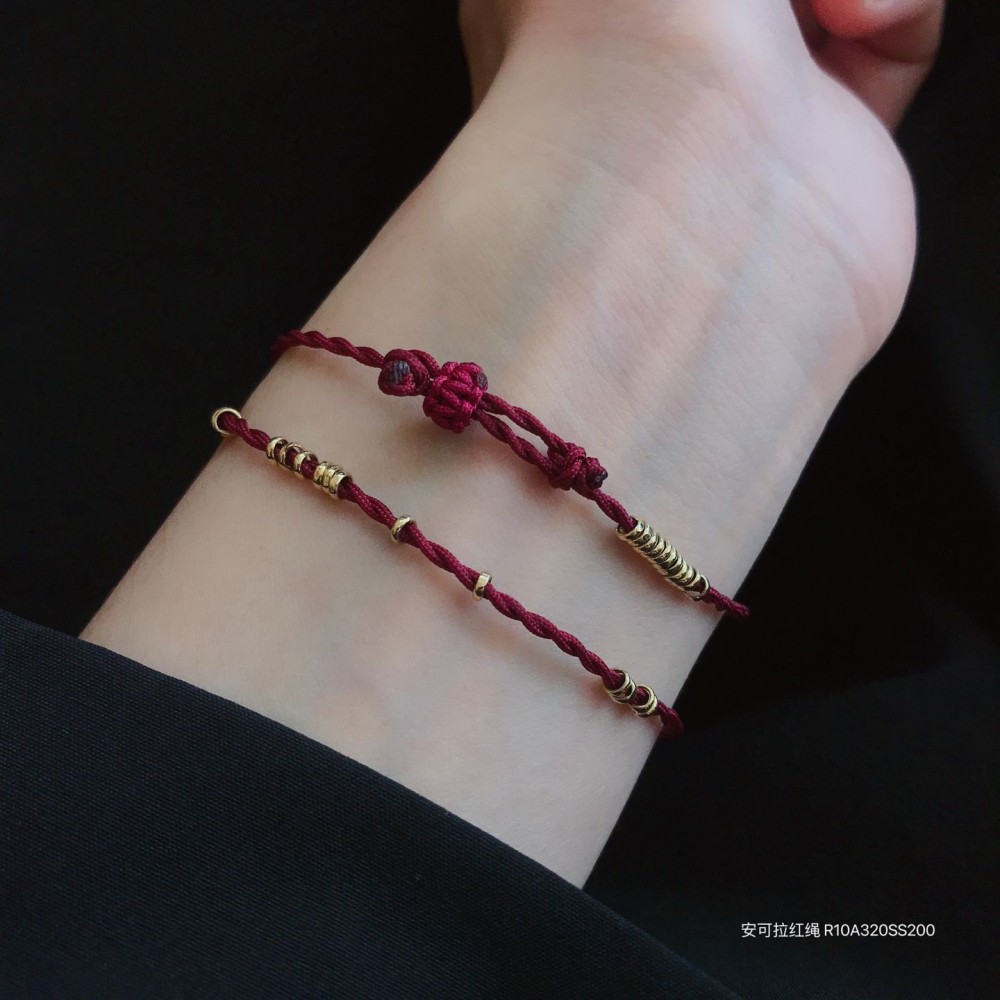  赤黒手紐 ブレスレット  14K 金-070